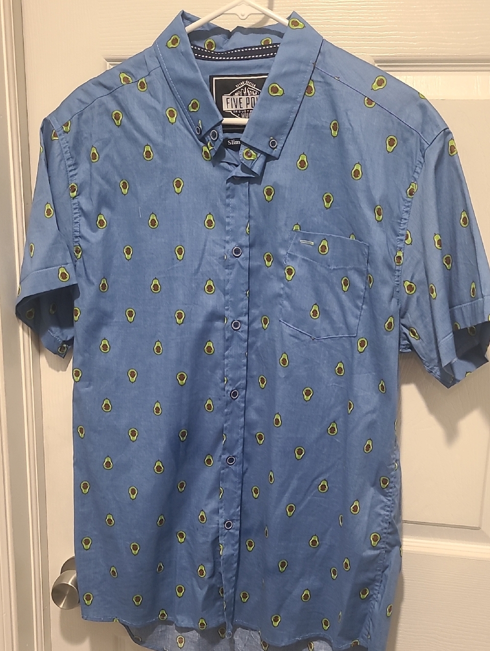 Five Four Blue Short-Sleeve Button-Up with Avocado Motif